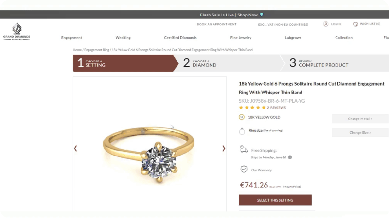 18k yellow gold diamond engagement ring product page