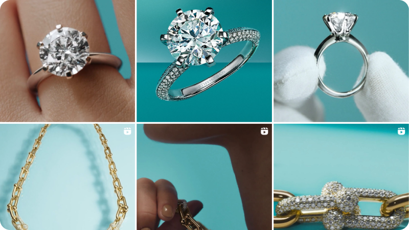 Tiffany & Co. Instagram Page displaying jewelry in a grid format
