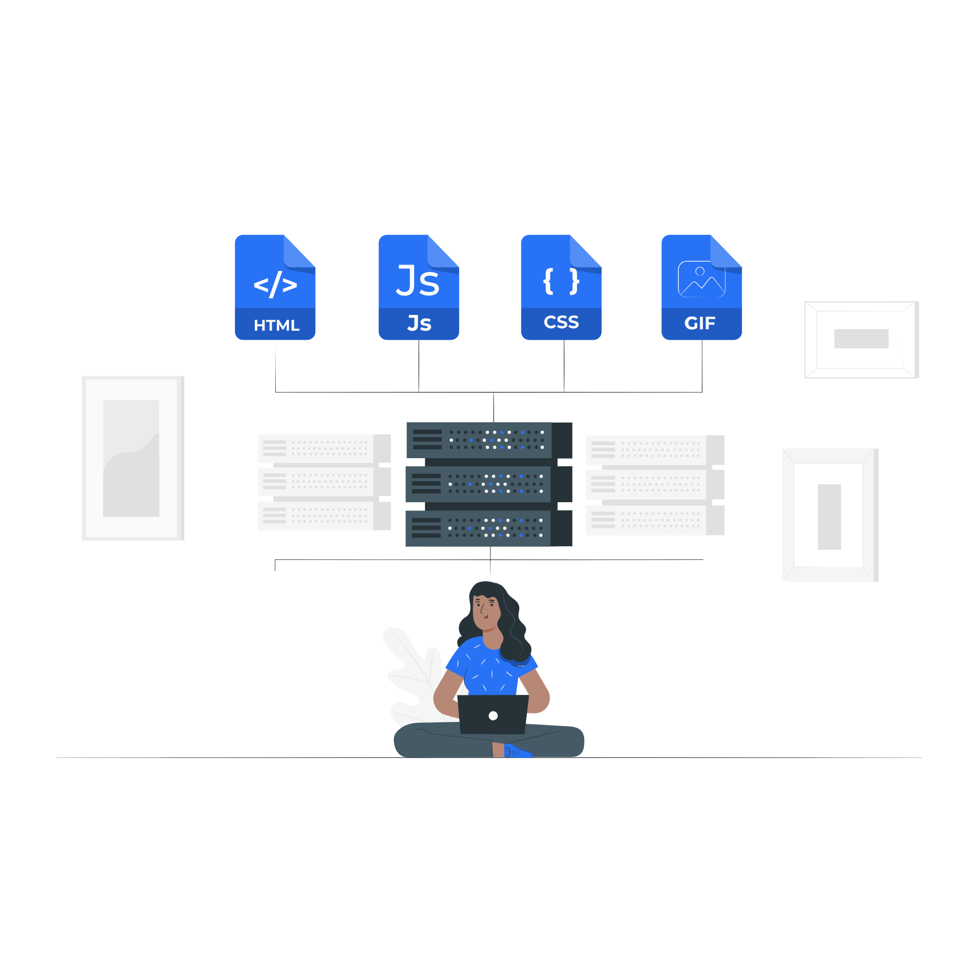 A girl with laptop looking at different code formats