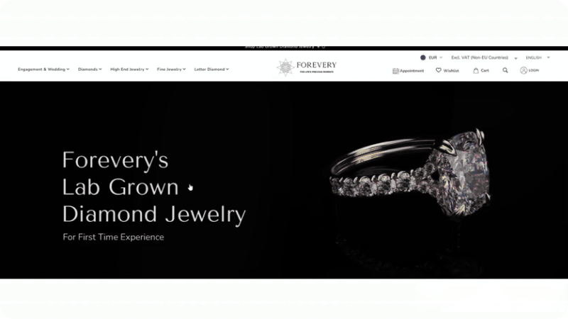 Website banner for Forevery's lab-grown diamond jewelry collection.