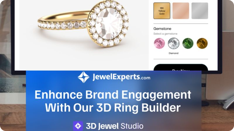 Jewel Experts banner promoting 3D ring builder to enhance brand engagement.