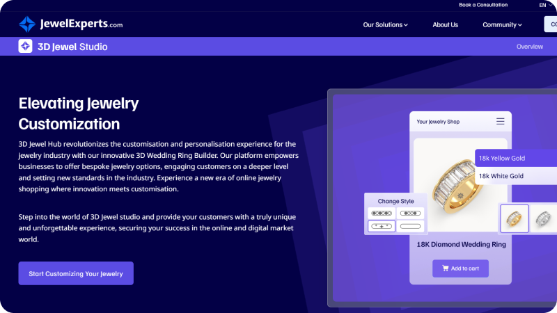 Jewel Experts' 3D Jewel Studio Landing Page