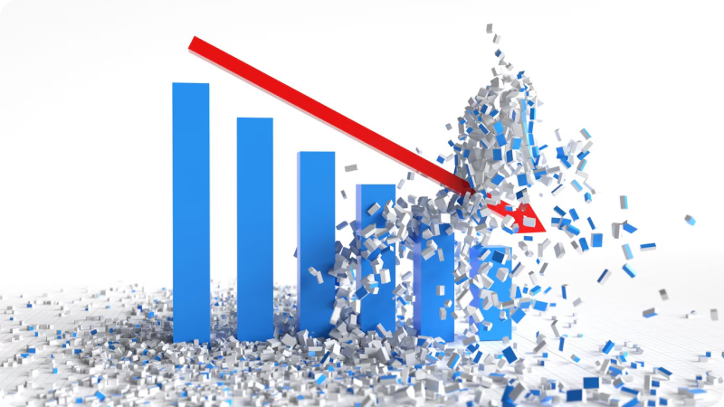 A graph showing Sales crashing