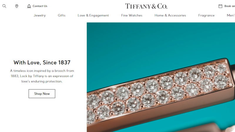 Screenshot of the Tiffany & Co. website homepage