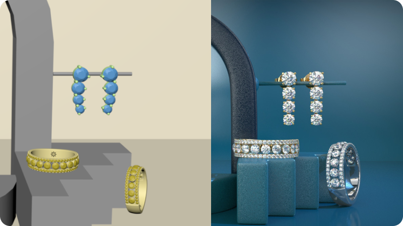 Jewelry comparison: 3D renders vs actual products