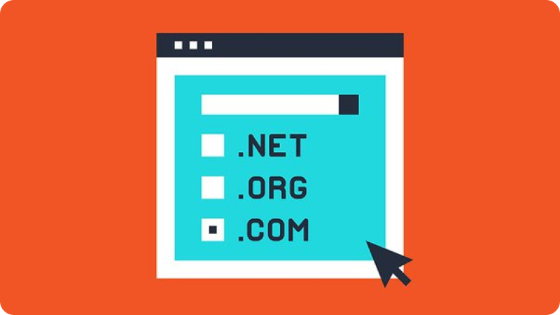 A computer mouse pointer hovering over a checkbox next to ".com" in a list of domain extensions on a webpage.
